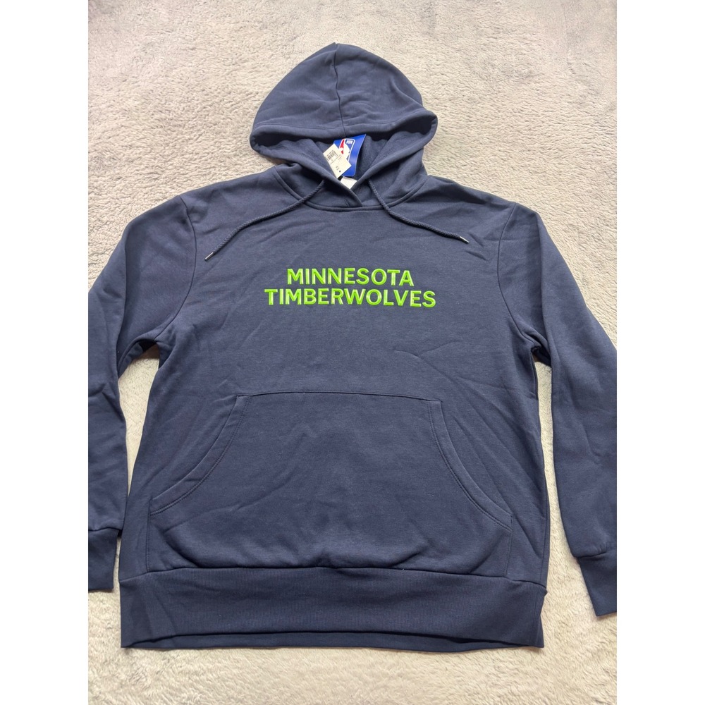 NBA Minnesota Timberwolves Hoodie Navy Neon Green Pullover Mens Medium NEW